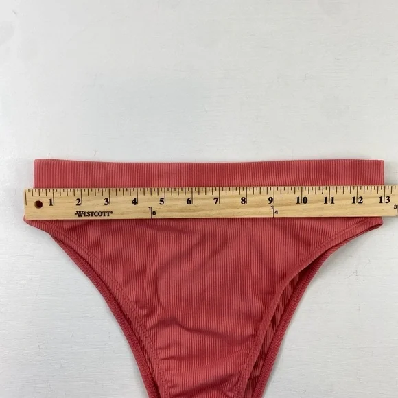 Lulus Coral High Waist Cheeky Ribbed Bikini Bottom NWT Sz Medium - Picture 4 of 9